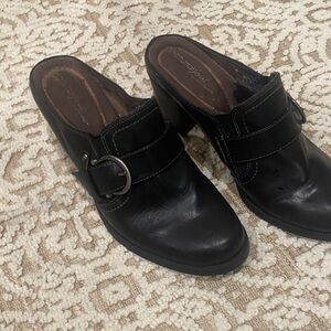 Stylish Black Leather Mules with Buckle